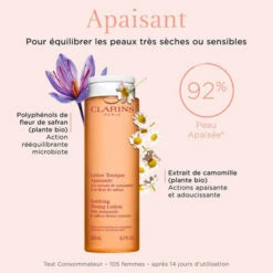 Clarins - Lotion Tonique Apaisante Aux Extraits De Camomille Et Fleur De Safran - Peaux Très Sèches Ou Sensibles -Parfumerie Burdin Boutique clarins lotion tonique apaisante 3
